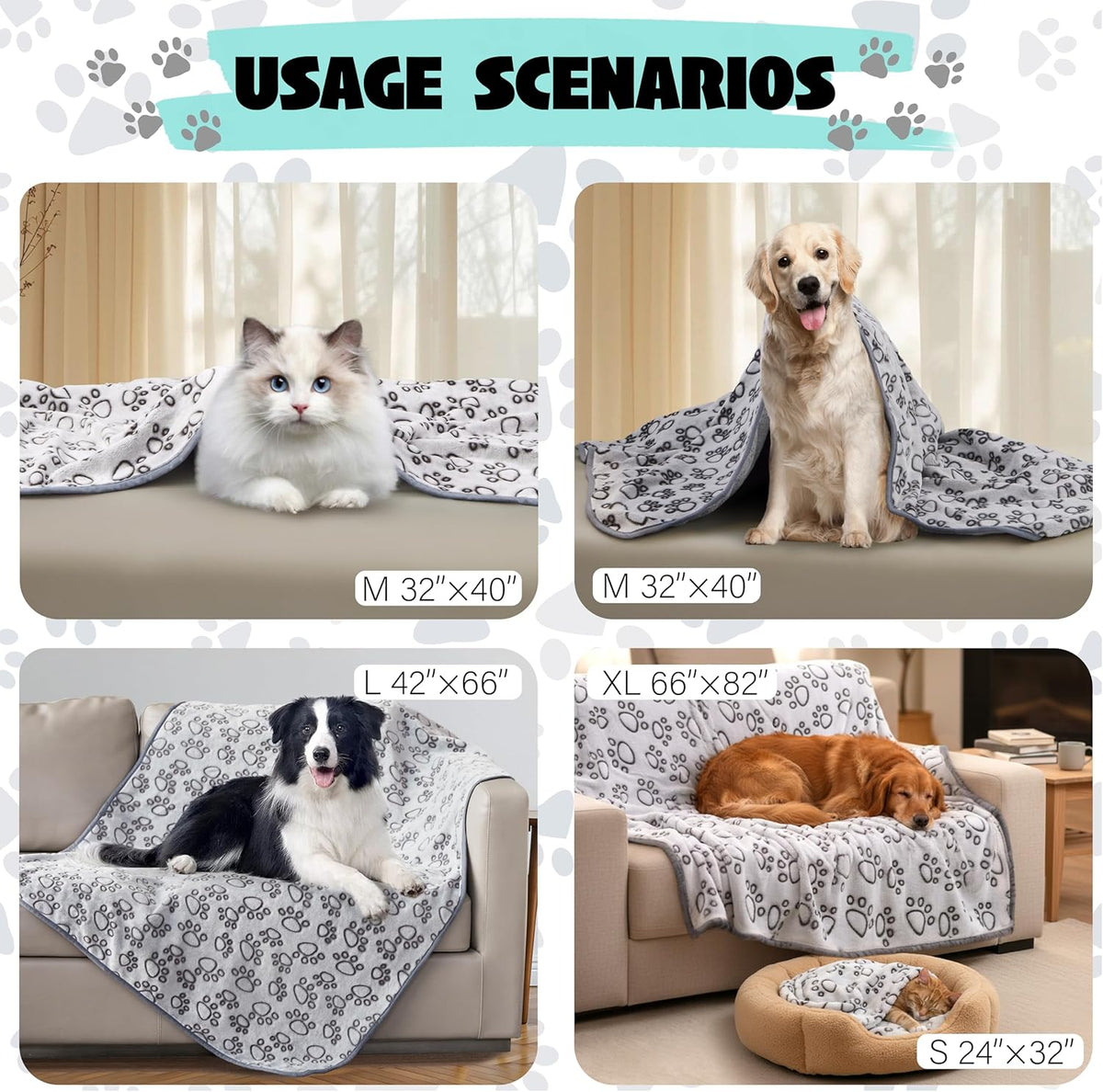 ® Premium Soft Dog Blanket Washable, 40"x32" Cat Blanket for Indoor Cats Large Medium Small Dog Puppy Essentials (Grey)