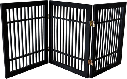 Freestanding Wooden Dog Gate Foldable Indoor Pet Gate No Drill Expandable Barrier for Doorways Stairs Hallways Portable Wood Fence for Small Dogs & Puppies (Brown Pet Gate, 4 Panel 24" Tall)