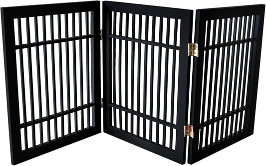 Freestanding Wooden Dog Gate Foldable Indoor Pet Gate No Drill Expandable Barrier for Doorways Stairs Hallways Portable Wood Fence for Small Dogs & Puppies (Brown Pet Gate, 4 Panel 24" Tall)