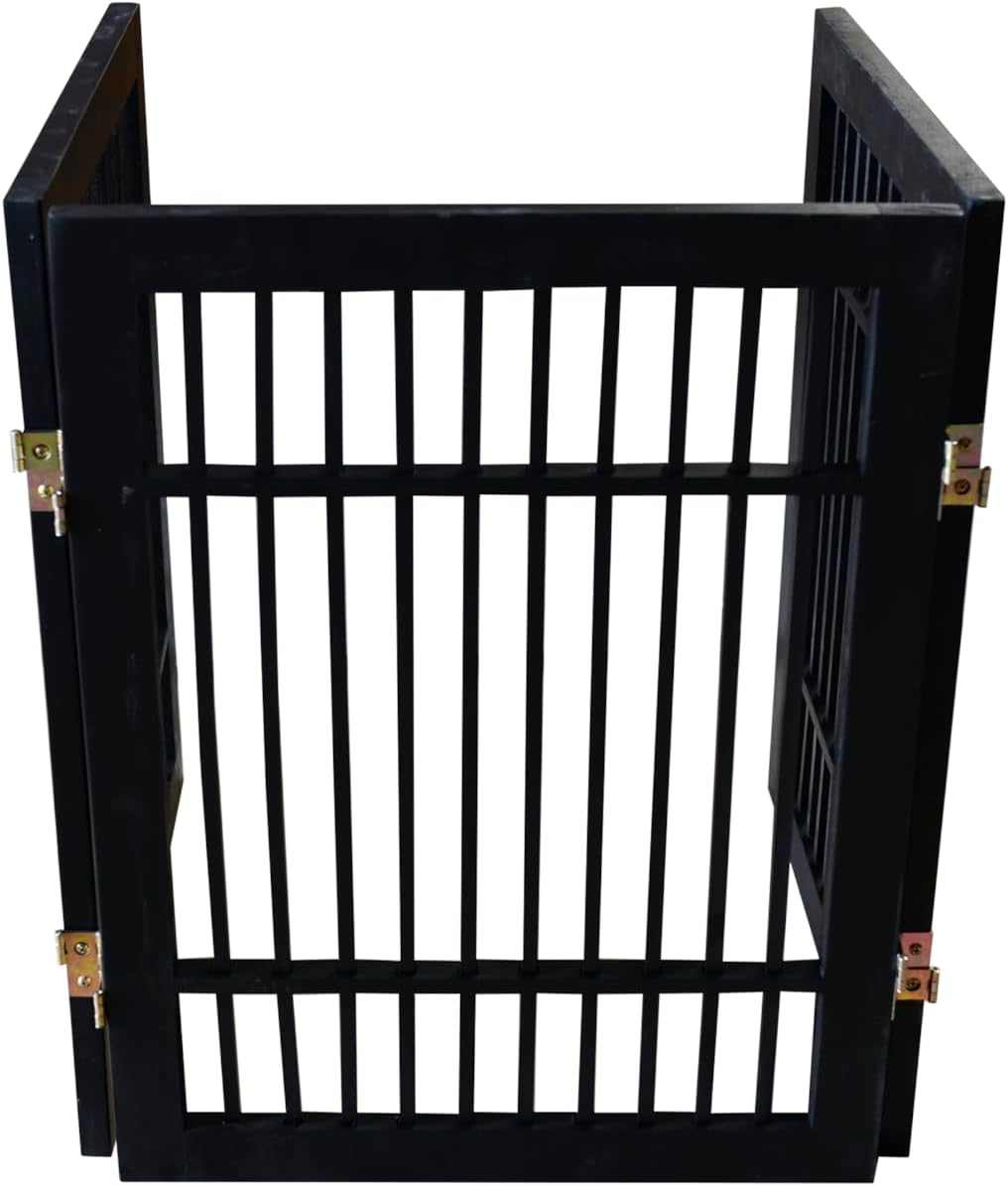 Freestanding Wooden Dog Gate Foldable Indoor Pet Gate No Drill Expandable Barrier for Doorways Stairs Hallways Portable Wood Fence for Small Dogs & Puppies (Brown Pet Gate, 4 Panel 24" Tall)