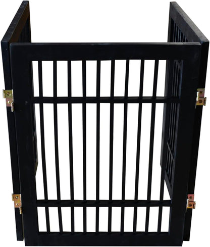 Freestanding Wooden Dog Gate Foldable Indoor Pet Gate No Drill Expandable Barrier for Doorways Stairs Hallways Portable Wood Fence for Small Dogs & Puppies (Brown Pet Gate, 4 Panel 24" Tall)