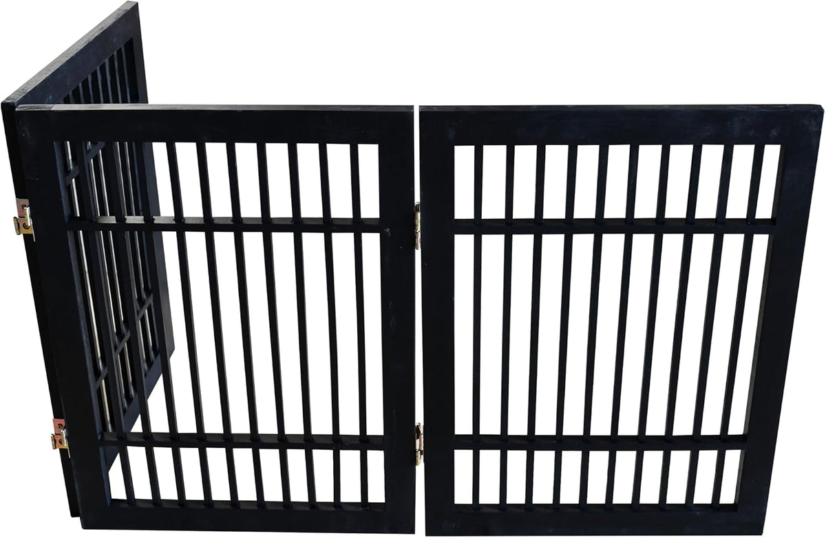 Freestanding Wooden Dog Gate Foldable Indoor Pet Gate No Drill Expandable Barrier for Doorways Stairs Hallways Portable Wood Fence for Small Dogs & Puppies (Brown Pet Gate, 4 Panel 24" Tall)