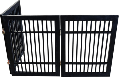 Freestanding Wooden Dog Gate Foldable Indoor Pet Gate No Drill Expandable Barrier for Doorways Stairs Hallways Portable Wood Fence for Small Dogs & Puppies (Brown Pet Gate, 4 Panel 24" Tall)