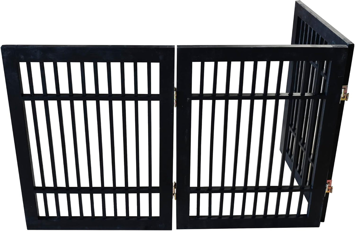 Freestanding Wooden Dog Gate Foldable Indoor Pet Gate No Drill Expandable Barrier for Doorways Stairs Hallways Portable Wood Fence for Small Dogs & Puppies (Brown Pet Gate, 4 Panel 24" Tall)