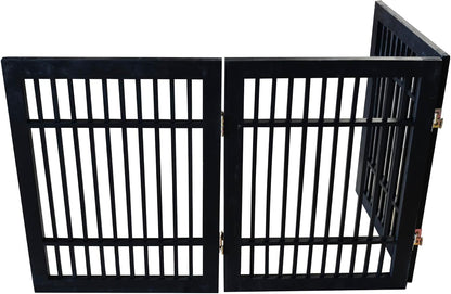 Freestanding Wooden Dog Gate Foldable Indoor Pet Gate No Drill Expandable Barrier for Doorways Stairs Hallways Portable Wood Fence for Small Dogs & Puppies (Brown Pet Gate, 4 Panel 24" Tall)