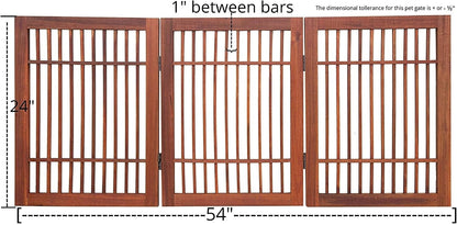 Freestanding Wooden Dog Gate Foldable Indoor Pet Gate No Drill Expandable Barrier for Doorways Stairs Hallways Portable Wood Fence for Small Dogs & Puppies (Brown Pet Gate, 4 Panel 24" Tall)