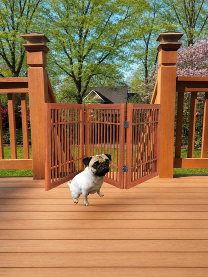 Freestanding Wooden Dog Gate Foldable Indoor Pet Gate No Drill Expandable Barrier for Doorways Stairs Hallways Portable Wood Fence for Small Dogs & Puppies (Brown Pet Gate, 4 Panel 24" Tall)