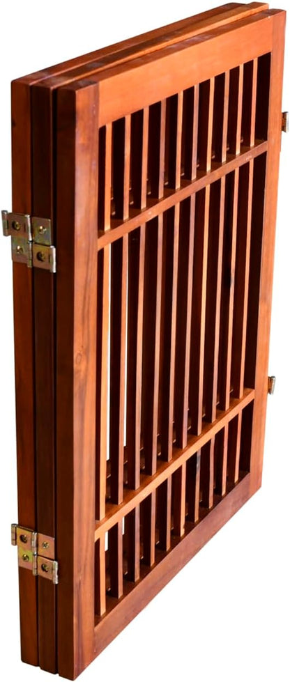 Freestanding Wooden Dog Gate Foldable Indoor Pet Gate No Drill Expandable Barrier for Doorways Stairs Hallways Portable Wood Fence for Small Dogs & Puppies (Brown Pet Gate, 4 Panel 24" Tall)