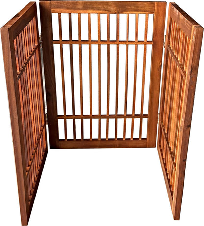 Freestanding Wooden Dog Gate Foldable Indoor Pet Gate No Drill Expandable Barrier for Doorways Stairs Hallways Portable Wood Fence for Small Dogs & Puppies (Brown Pet Gate, 4 Panel 24" Tall)