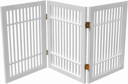 Freestanding Wooden Dog Gate Foldable Indoor Pet Gate No Drill Expandable Barrier for Doorways Stairs Hallways Portable Wood Fence for Small Dogs & Puppies (Brown Pet Gate, 4 Panel 24" Tall)