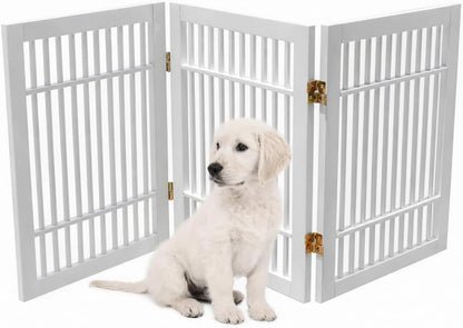 Freestanding Wooden Dog Gate Foldable Indoor Pet Gate No Drill Expandable Barrier for Doorways Stairs Hallways Portable Wood Fence for Small Dogs & Puppies (Brown Pet Gate, 4 Panel 24" Tall)