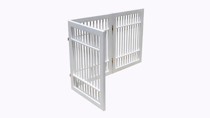 Freestanding Wooden Dog Gate Foldable Indoor Pet Gate No Drill Expandable Barrier for Doorways Stairs Hallways Portable Wood Fence for Small Dogs & Puppies (Brown Pet Gate, 4 Panel 24" Tall)