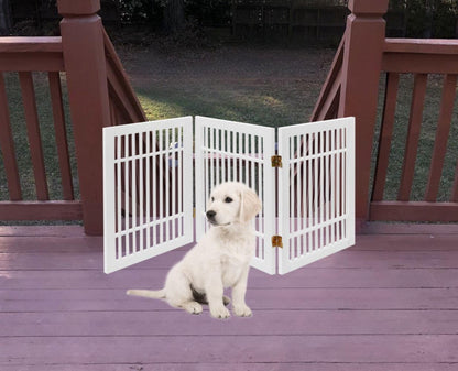 Freestanding Wooden Dog Gate Foldable Indoor Pet Gate No Drill Expandable Barrier for Doorways Stairs Hallways Portable Wood Fence for Small Dogs & Puppies (Brown Pet Gate, 4 Panel 24" Tall)