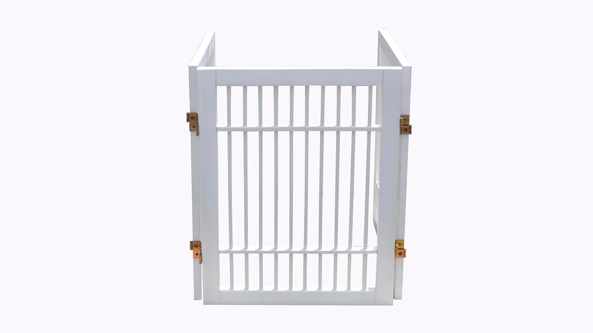 Freestanding Wooden Dog Gate Foldable Indoor Pet Gate No Drill Expandable Barrier for Doorways Stairs Hallways Portable Wood Fence for Small Dogs & Puppies (Brown Pet Gate, 4 Panel 24" Tall)