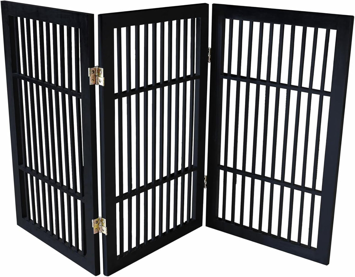Freestanding Wooden Dog Gate Foldable Indoor Pet Gate No Drill Expandable Barrier for Doorways Stairs Hallways Portable Wood Fence for Small Dogs & Puppies (Brown Pet Gate, 4 Panel 24" Tall)