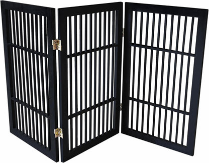 Freestanding Wooden Dog Gate Foldable Indoor Pet Gate No Drill Expandable Barrier for Doorways Stairs Hallways Portable Wood Fence for Small Dogs & Puppies (Brown Pet Gate, 4 Panel 24" Tall)