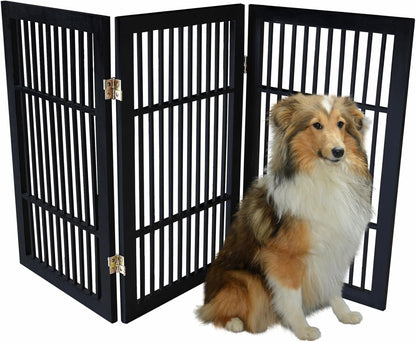 Freestanding Wooden Dog Gate Foldable Indoor Pet Gate No Drill Expandable Barrier for Doorways Stairs Hallways Portable Wood Fence for Small Dogs & Puppies (Brown Pet Gate, 4 Panel 24" Tall)