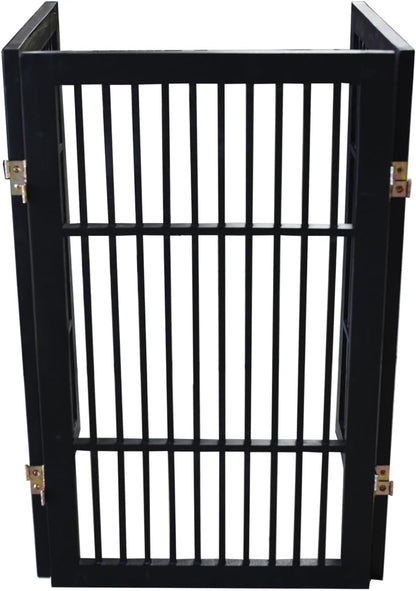 Freestanding Wooden Dog Gate Foldable Indoor Pet Gate No Drill Expandable Barrier for Doorways Stairs Hallways Portable Wood Fence for Small Dogs & Puppies (Brown Pet Gate, 4 Panel 24" Tall)
