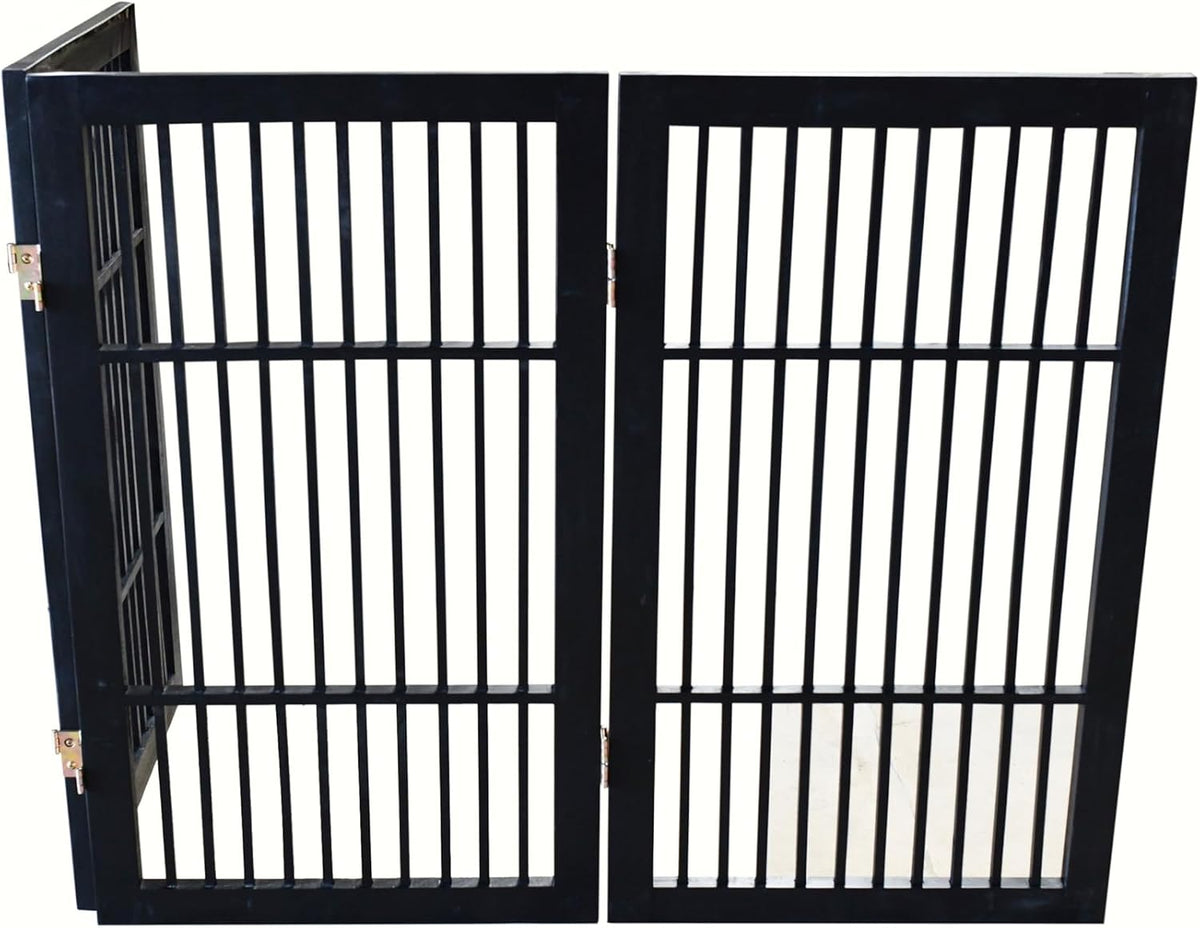 Freestanding Wooden Dog Gate Foldable Indoor Pet Gate No Drill Expandable Barrier for Doorways Stairs Hallways Portable Wood Fence for Small Dogs & Puppies (Brown Pet Gate, 4 Panel 24" Tall)