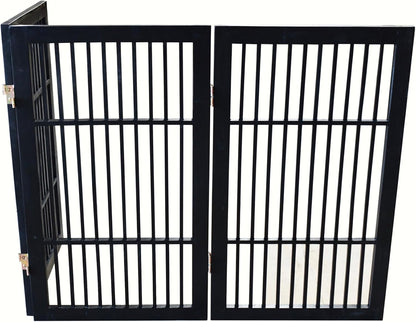Freestanding Wooden Dog Gate Foldable Indoor Pet Gate No Drill Expandable Barrier for Doorways Stairs Hallways Portable Wood Fence for Small Dogs & Puppies (Brown Pet Gate, 4 Panel 24" Tall)