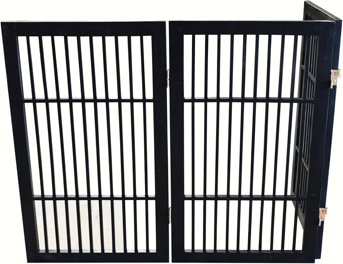 Freestanding Wooden Dog Gate Foldable Indoor Pet Gate No Drill Expandable Barrier for Doorways Stairs Hallways Portable Wood Fence for Small Dogs & Puppies (Brown Pet Gate, 4 Panel 24" Tall)