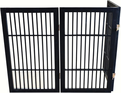 Freestanding Wooden Dog Gate Foldable Indoor Pet Gate No Drill Expandable Barrier for Doorways Stairs Hallways Portable Wood Fence for Small Dogs & Puppies (Brown Pet Gate, 4 Panel 24" Tall)