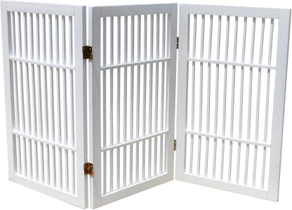 Freestanding Wooden Dog Gate Foldable Indoor Pet Gate No Drill Expandable Barrier for Doorways Stairs Hallways Portable Wood Fence for Small Dogs & Puppies (Brown Pet Gate, 4 Panel 24" Tall)