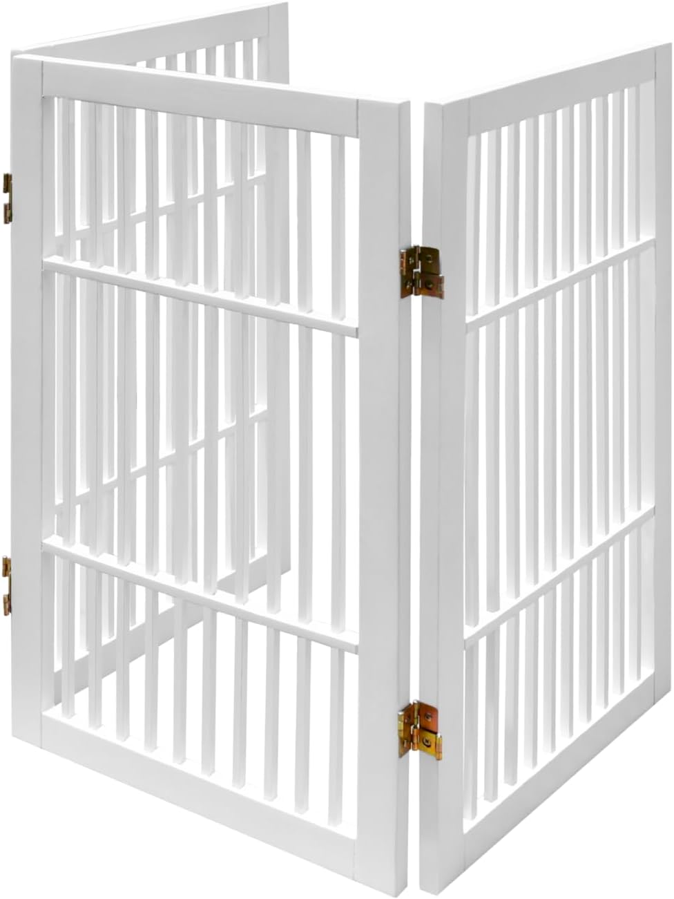 Freestanding Wooden Dog Gate Foldable Indoor Pet Gate No Drill Expandable Barrier for Doorways Stairs Hallways Portable Wood Fence for Small Dogs & Puppies (Brown Pet Gate, 4 Panel 24" Tall)