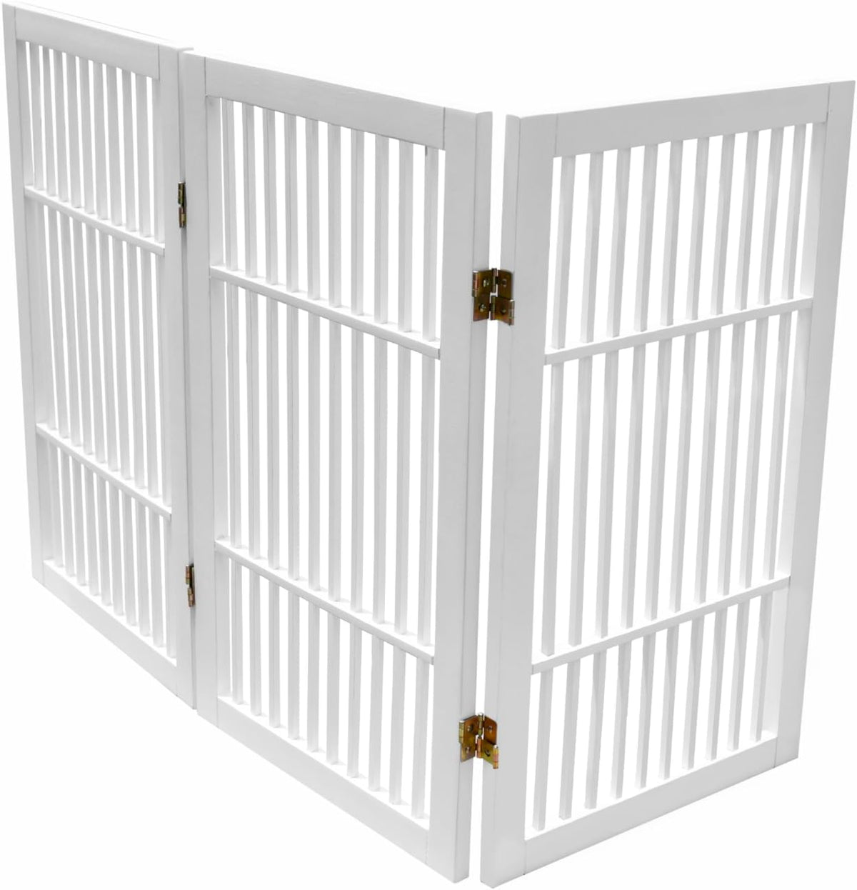 Freestanding Wooden Dog Gate Foldable Indoor Pet Gate No Drill Expandable Barrier for Doorways Stairs Hallways Portable Wood Fence for Small Dogs & Puppies (Brown Pet Gate, 4 Panel 24" Tall)