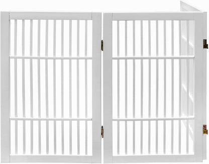 Freestanding Wooden Dog Gate Foldable Indoor Pet Gate No Drill Expandable Barrier for Doorways Stairs Hallways Portable Wood Fence for Small Dogs & Puppies (Brown Pet Gate, 4 Panel 24" Tall)