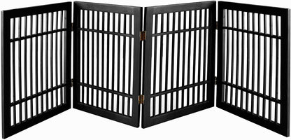 Freestanding Wooden Dog Gate Foldable Indoor Pet Gate No Drill Expandable Barrier for Doorways Stairs Hallways Portable Wood Fence for Small Dogs & Puppies (Brown Pet Gate, 4 Panel 24" Tall)