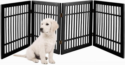 Freestanding Wooden Dog Gate Foldable Indoor Pet Gate No Drill Expandable Barrier for Doorways Stairs Hallways Portable Wood Fence for Small Dogs & Puppies (Brown Pet Gate, 4 Panel 24" Tall)