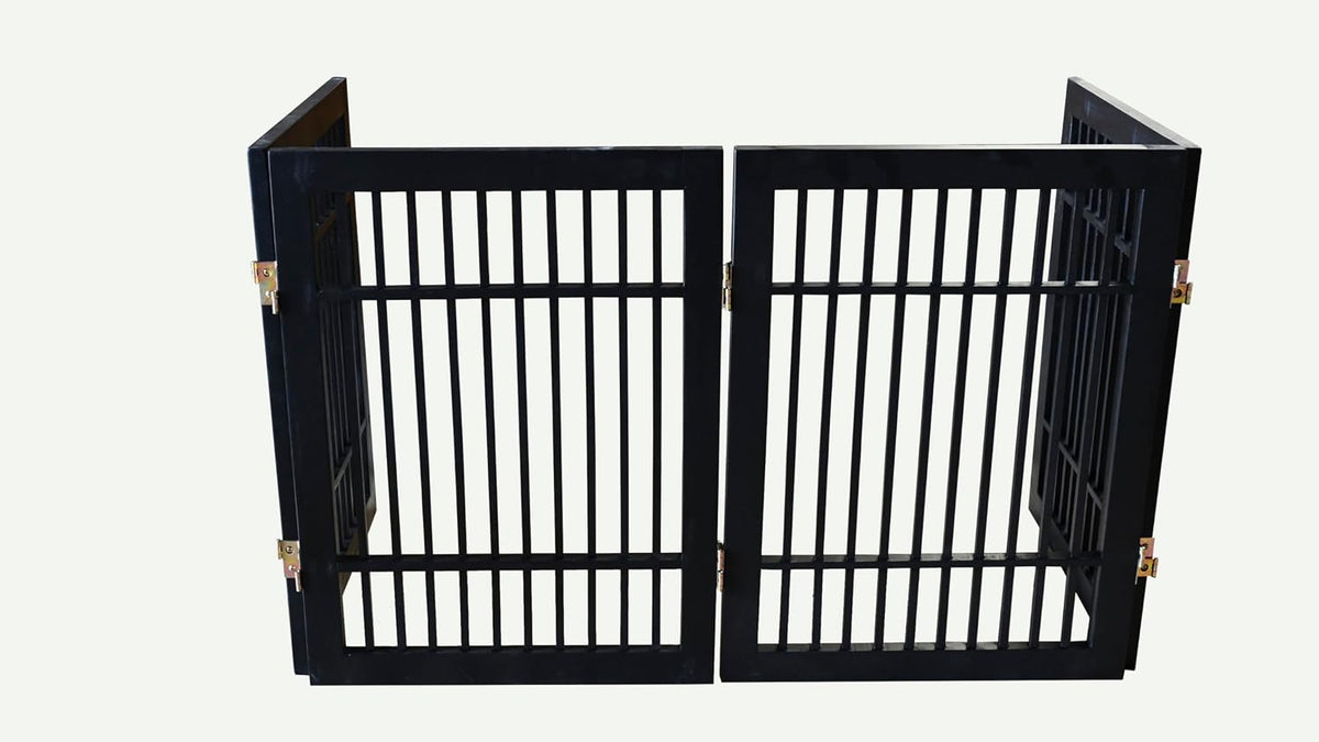 Freestanding Wooden Dog Gate Foldable Indoor Pet Gate No Drill Expandable Barrier for Doorways Stairs Hallways Portable Wood Fence for Small Dogs & Puppies (Brown Pet Gate, 4 Panel 24" Tall)