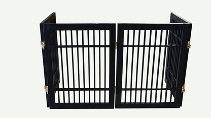Freestanding Wooden Dog Gate Foldable Indoor Pet Gate No Drill Expandable Barrier for Doorways Stairs Hallways Portable Wood Fence for Small Dogs & Puppies (Brown Pet Gate, 4 Panel 24" Tall)
