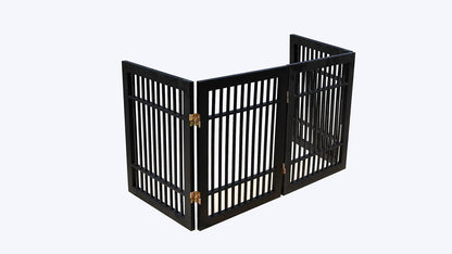Freestanding Wooden Dog Gate Foldable Indoor Pet Gate No Drill Expandable Barrier for Doorways Stairs Hallways Portable Wood Fence for Small Dogs & Puppies (Brown Pet Gate, 4 Panel 24" Tall)