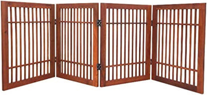 Freestanding Wooden Dog Gate Foldable Indoor Pet Gate No Drill Expandable Barrier for Doorways Stairs Hallways Portable Wood Fence for Small Dogs & Puppies (Brown Pet Gate, 4 Panel 24" Tall)