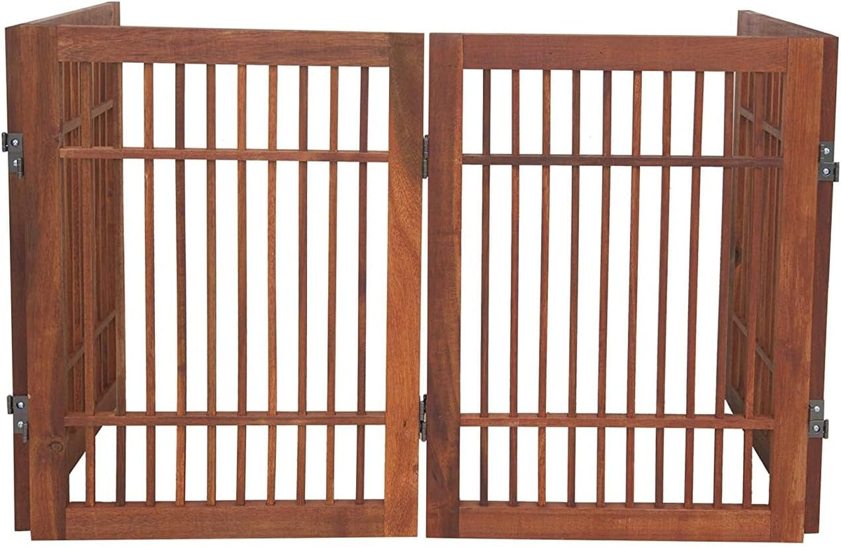 Freestanding Wooden Dog Gate Foldable Indoor Pet Gate No Drill Expandable Barrier for Doorways Stairs Hallways Portable Wood Fence for Small Dogs & Puppies (Brown Pet Gate, 4 Panel 24" Tall)
