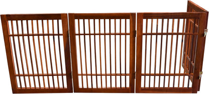Freestanding Wooden Dog Gate Foldable Indoor Pet Gate No Drill Expandable Barrier for Doorways Stairs Hallways Portable Wood Fence for Small Dogs & Puppies (Brown Pet Gate, 4 Panel 24" Tall)