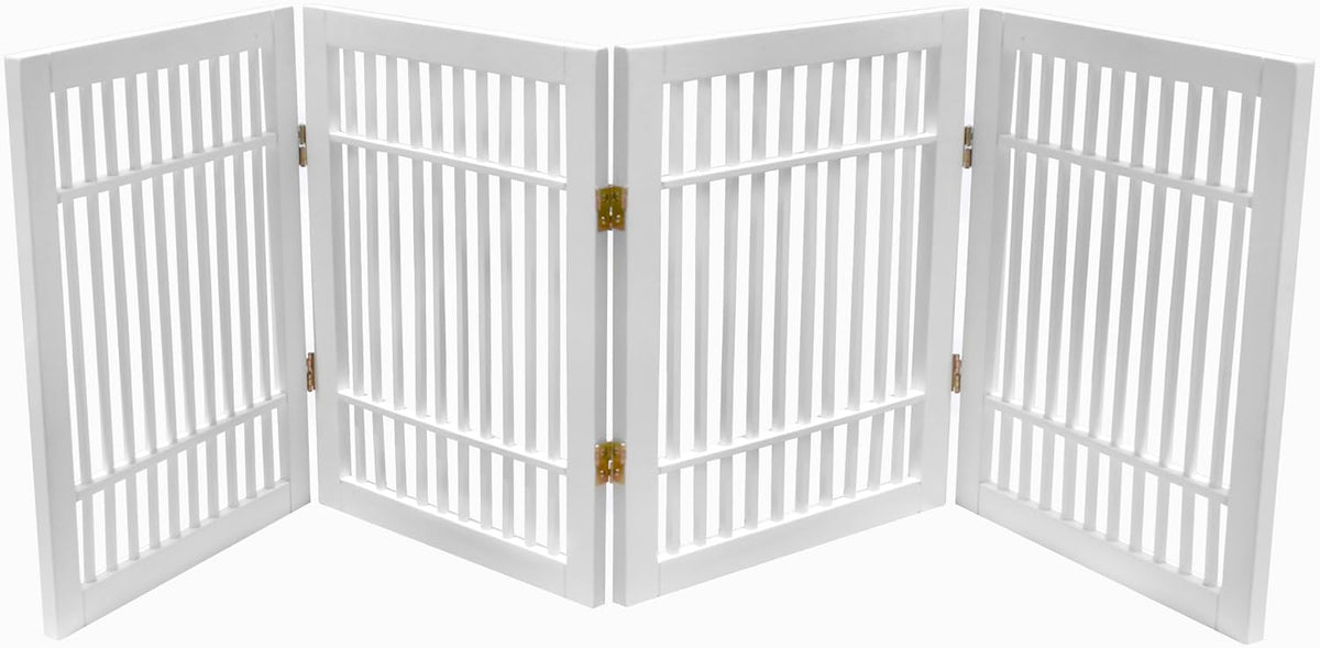 Freestanding Wooden Dog Gate Foldable Indoor Pet Gate No Drill Expandable Barrier for Doorways Stairs Hallways Portable Wood Fence for Small Dogs & Puppies (Brown Pet Gate, 4 Panel 24" Tall)