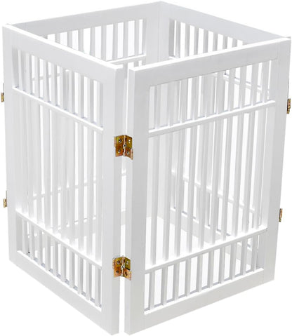 Freestanding Wooden Dog Gate Foldable Indoor Pet Gate No Drill Expandable Barrier for Doorways Stairs Hallways Portable Wood Fence for Small Dogs & Puppies (Brown Pet Gate, 4 Panel 24" Tall)