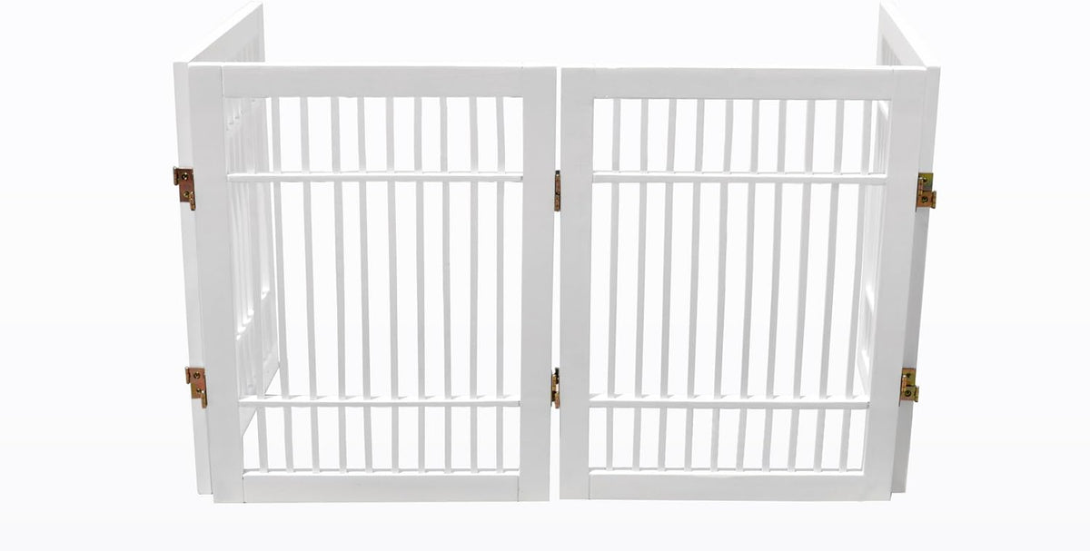 Freestanding Wooden Dog Gate Foldable Indoor Pet Gate No Drill Expandable Barrier for Doorways Stairs Hallways Portable Wood Fence for Small Dogs & Puppies (Brown Pet Gate, 4 Panel 24" Tall)