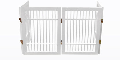Freestanding Wooden Dog Gate Foldable Indoor Pet Gate No Drill Expandable Barrier for Doorways Stairs Hallways Portable Wood Fence for Small Dogs & Puppies (Brown Pet Gate, 4 Panel 24" Tall)