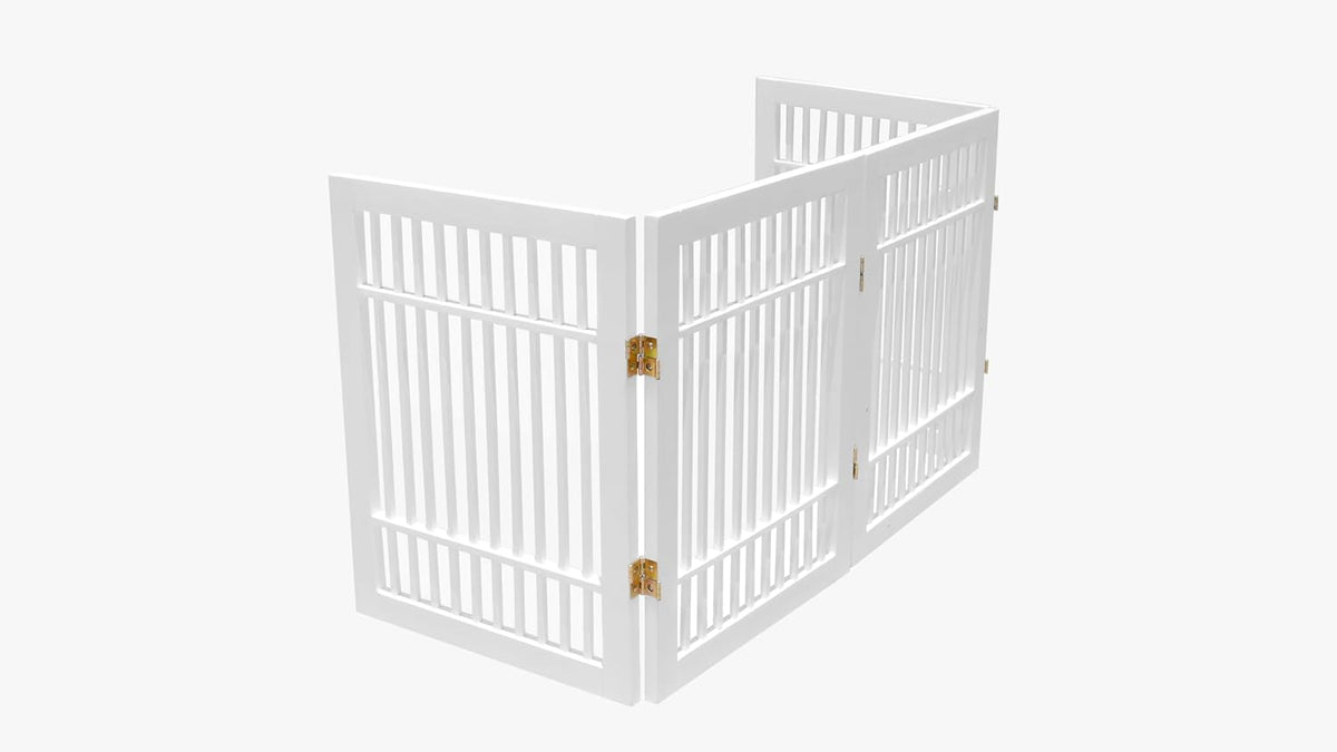 Freestanding Wooden Dog Gate Foldable Indoor Pet Gate No Drill Expandable Barrier for Doorways Stairs Hallways Portable Wood Fence for Small Dogs & Puppies (Brown Pet Gate, 4 Panel 24" Tall)