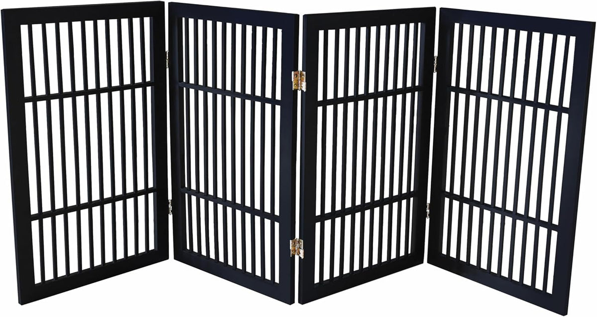 Freestanding Wooden Dog Gate Foldable Indoor Pet Gate No Drill Expandable Barrier for Doorways Stairs Hallways Portable Wood Fence for Small Dogs & Puppies (Brown Pet Gate, 4 Panel 24" Tall)