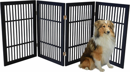 Freestanding Wooden Dog Gate Foldable Indoor Pet Gate No Drill Expandable Barrier for Doorways Stairs Hallways Portable Wood Fence for Small Dogs & Puppies (Brown Pet Gate, 4 Panel 24" Tall)