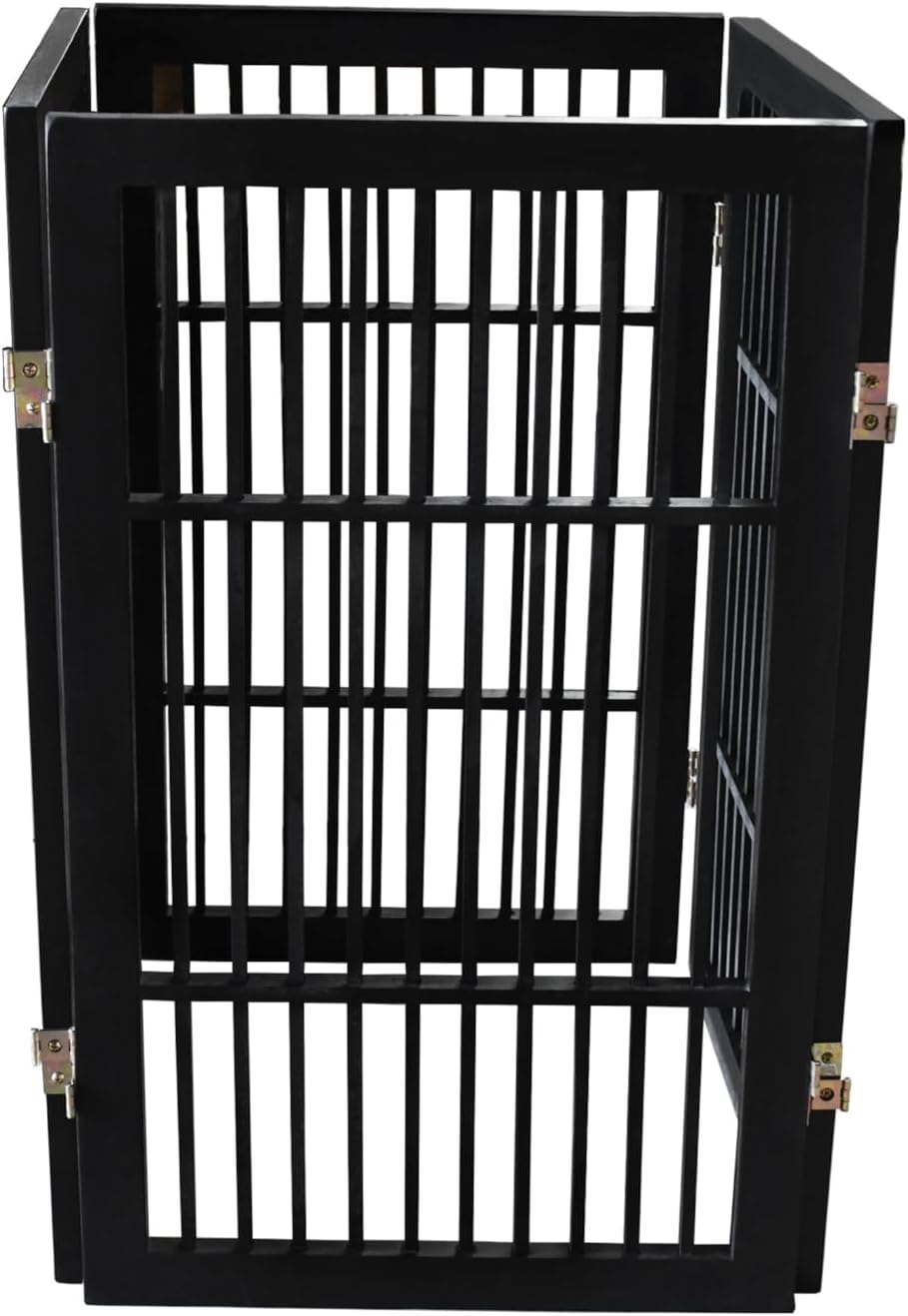 Freestanding Wooden Dog Gate Foldable Indoor Pet Gate No Drill Expandable Barrier for Doorways Stairs Hallways Portable Wood Fence for Small Dogs & Puppies (Brown Pet Gate, 4 Panel 24" Tall)