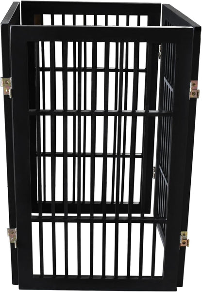 Freestanding Wooden Dog Gate Foldable Indoor Pet Gate No Drill Expandable Barrier for Doorways Stairs Hallways Portable Wood Fence for Small Dogs & Puppies (Brown Pet Gate, 4 Panel 24" Tall)