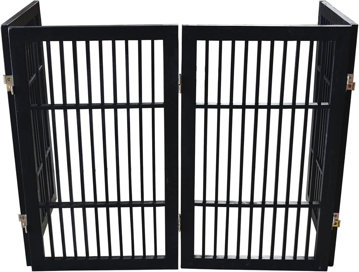 Freestanding Wooden Dog Gate Foldable Indoor Pet Gate No Drill Expandable Barrier for Doorways Stairs Hallways Portable Wood Fence for Small Dogs & Puppies (Brown Pet Gate, 4 Panel 24" Tall)