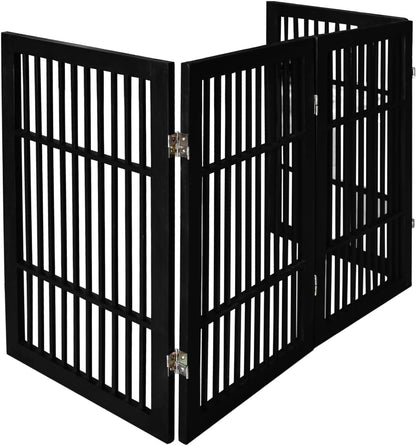 Freestanding Wooden Dog Gate Foldable Indoor Pet Gate No Drill Expandable Barrier for Doorways Stairs Hallways Portable Wood Fence for Small Dogs & Puppies (Brown Pet Gate, 4 Panel 24" Tall)