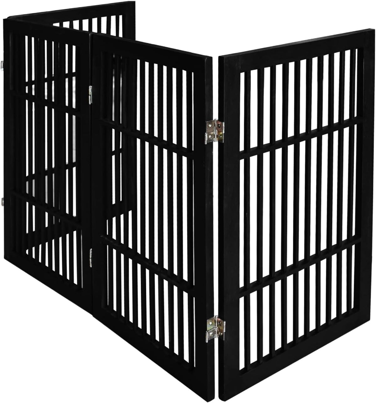 Freestanding Wooden Dog Gate Foldable Indoor Pet Gate No Drill Expandable Barrier for Doorways Stairs Hallways Portable Wood Fence for Small Dogs & Puppies (Brown Pet Gate, 4 Panel 24" Tall)